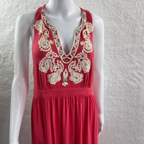 INC Size L Embroidered Deep V Neck Racerback Maxi Dress Coquette Vacation Resort - Picture 4 of 12